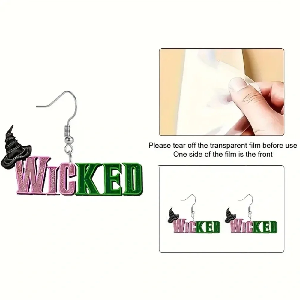 NWT! Wicked Pierced Dangle Earrings in Pink and Green with Black Witch Hat!
